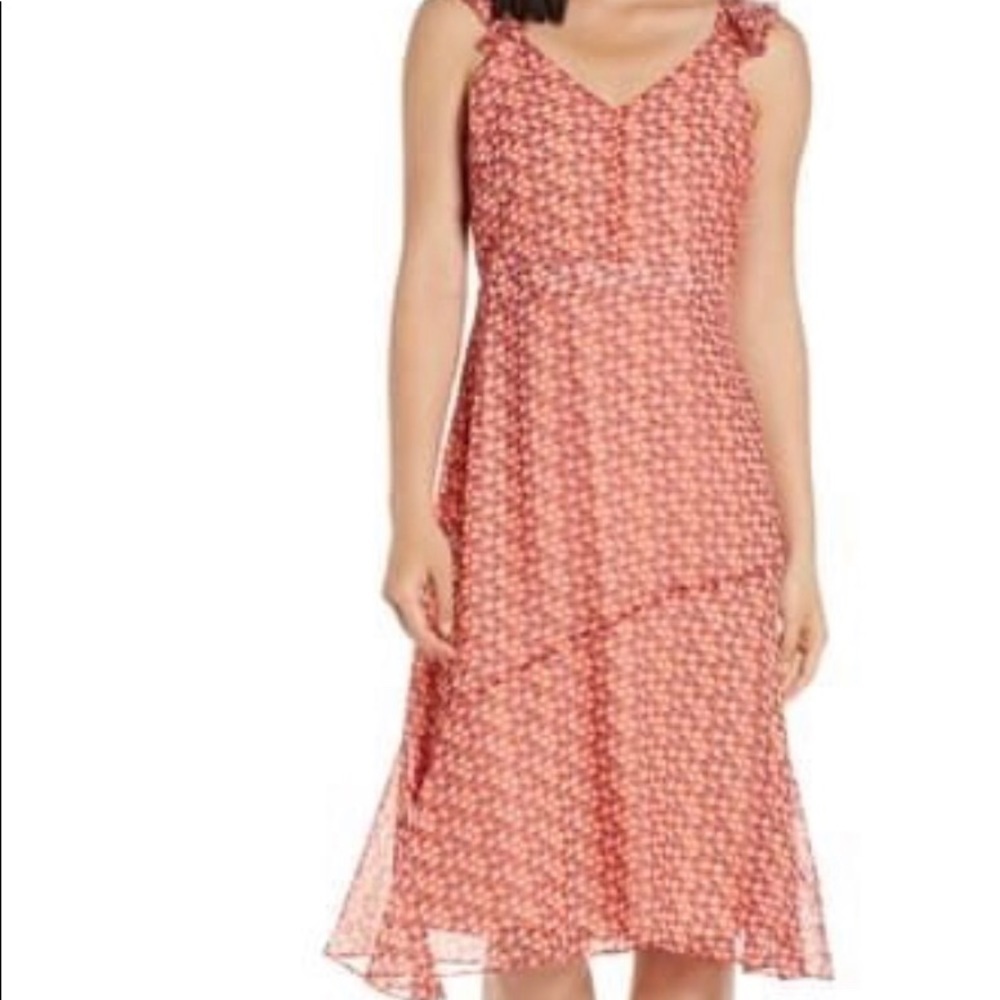 SAM EDELMAN Ditsy A-Line sleeveless dress. Coral color. Size 8 - Picture 1 of 6